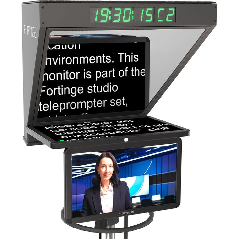 Téléprompteur de studio haute luminosité Fortinge ROBO IP 24-HB 24 pouces avec entrée IP pour caméras PTZ