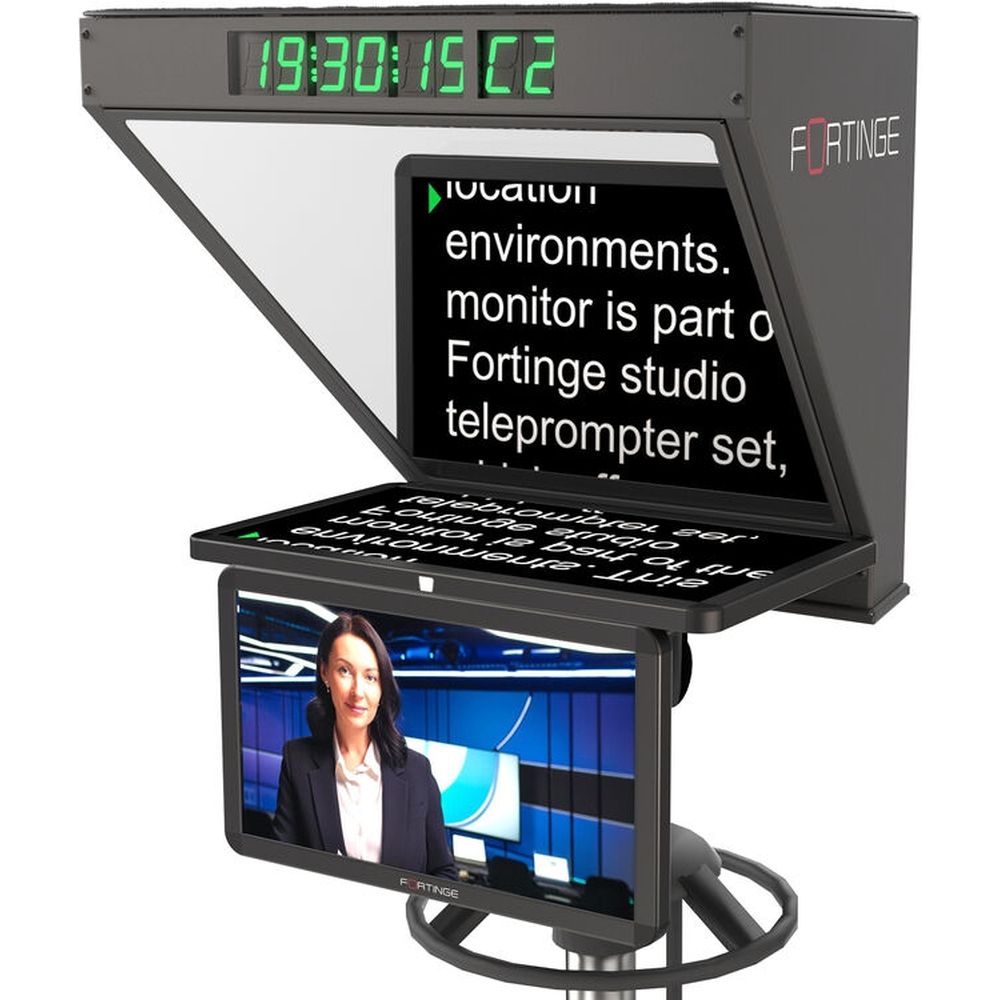 Téléprompteur de studio haute luminosité Fortinge ROBO IP 24-HB 24 pouces avec entrée IP pour caméras PTZ