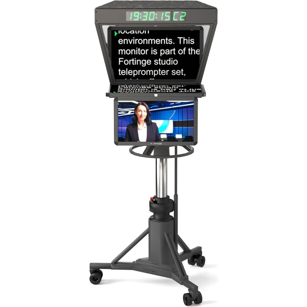 Téléprompteur de studio haute luminosité Fortinge ROBO IP 24-HB 24 pouces avec entrée IP pour caméras PTZ