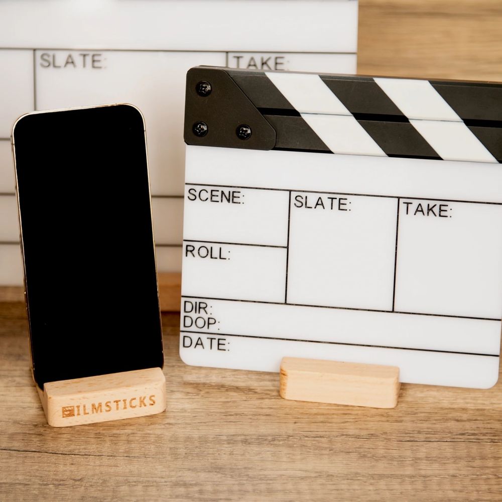 Filmsticks Support en bois pour smartphones et clap de cinéma