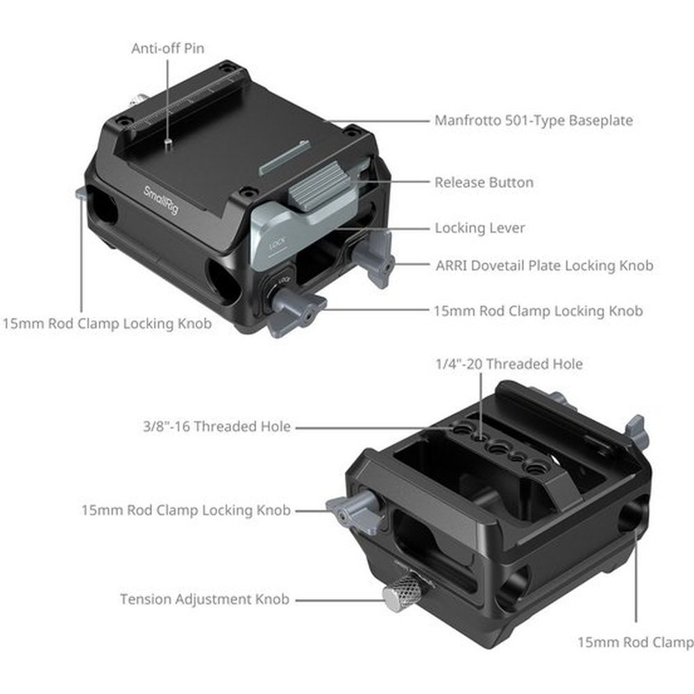 SmallRig 5366 Manfrotto-Type Mount Plate Kit with 15mm Dual Rod Clamp
