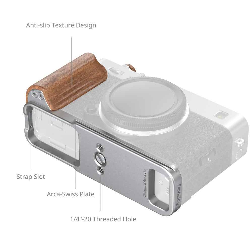 SmallRig 5984 L-Shaped Monture Plateau avec Poignée en Bois pour FUJIFILM X-E5, Rosewood / Argent