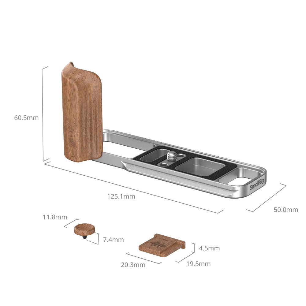 SmallRig 5984 L-Shaped Monture Plateau avec Poignée en Bois pour FUJIFILM X-E5, Rosewood / Argent