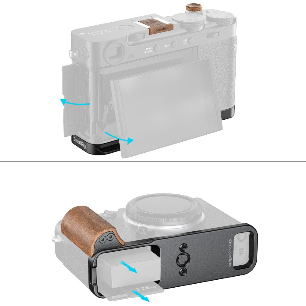 SmallRig 5985 L-Shaped Monture Plateau avec Poignée en Bois pour FUJIFILM X-E5, Rosewood / Noir
