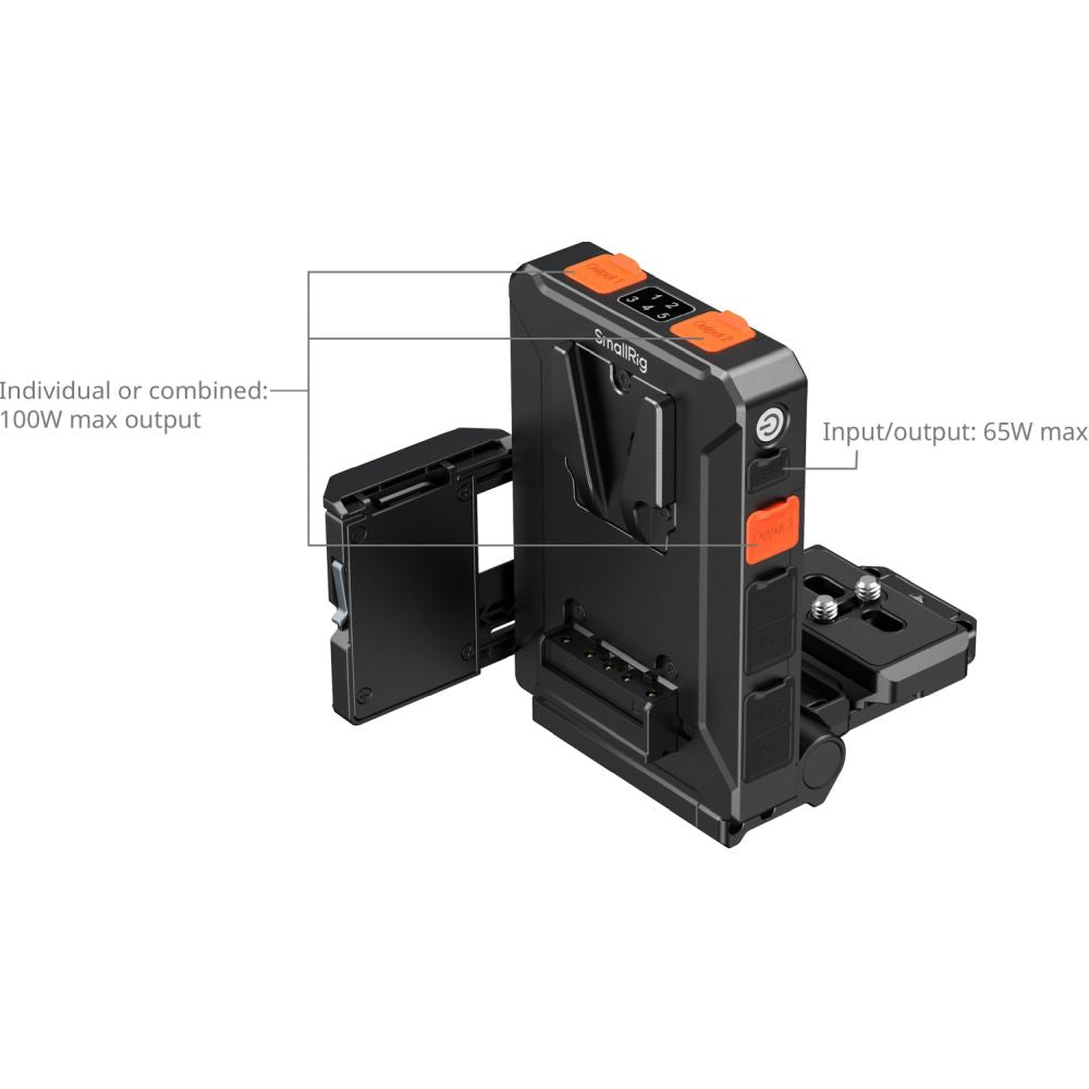 Plaque d'adaptation pour batterie V-Mount SmallRig 5899 avec gestion intelligente de l'alimentation (compatible avec la plaque de dégagement rapide Arca-Swiss)