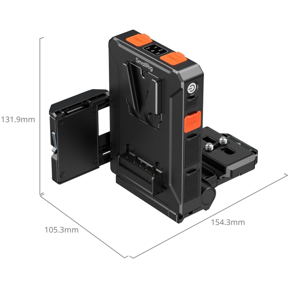 Plaque d'adaptation pour batterie V-Mount SmallRig 5899 avec gestion intelligente de l'alimentation (compatible avec la plaque de dégagement rapide Arca-Swiss)