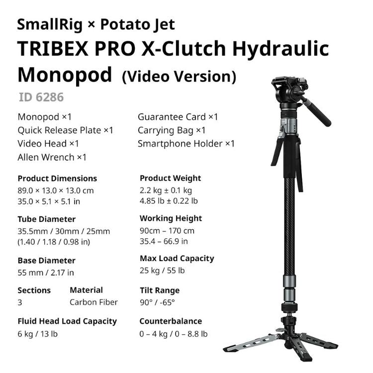 SmallRig 6286 Potato Jet TRIBEX PRO Monopode - Video Version